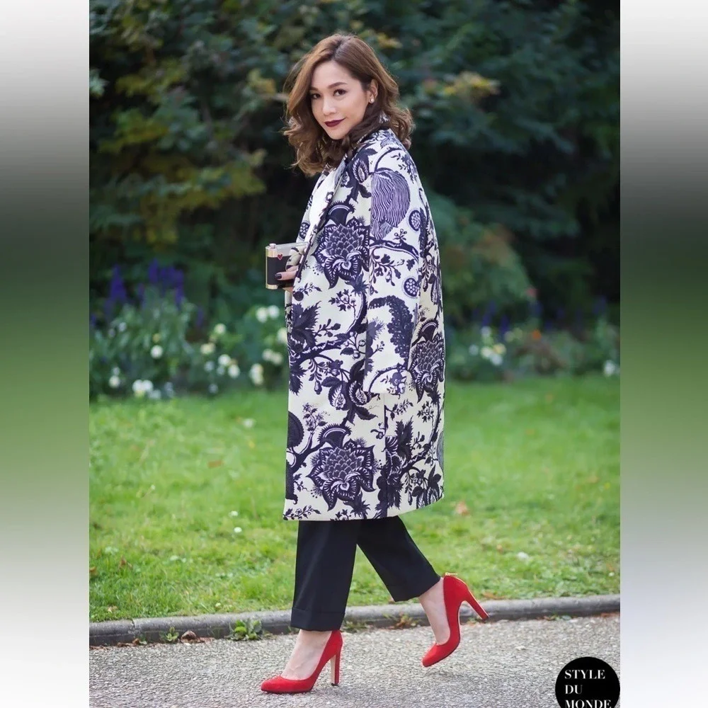 J.Crew Collection Silk Noir Floral Bonded Coat Jacket Size 2